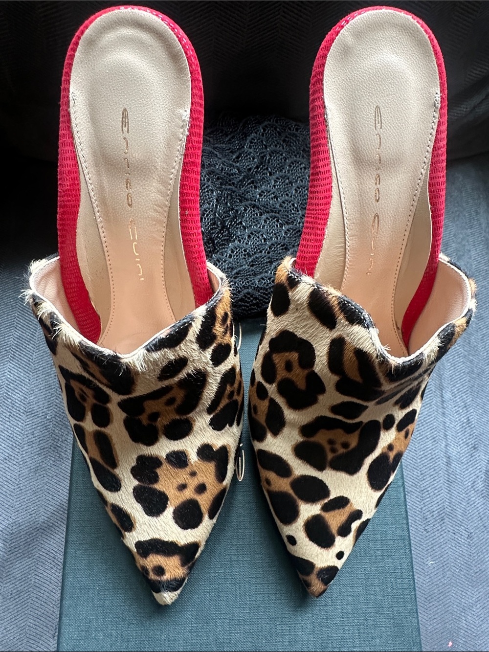 Enrico Cuini Leopard Hair Calf Pointed Toe Mule